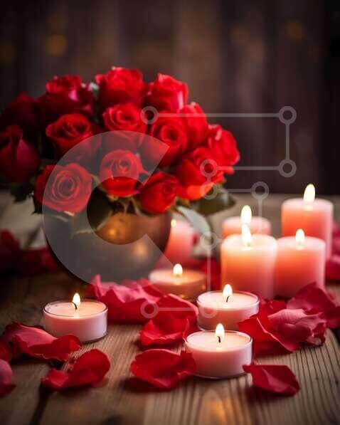 Romantic Table Setting with Red Roses and Candles stock photo ...