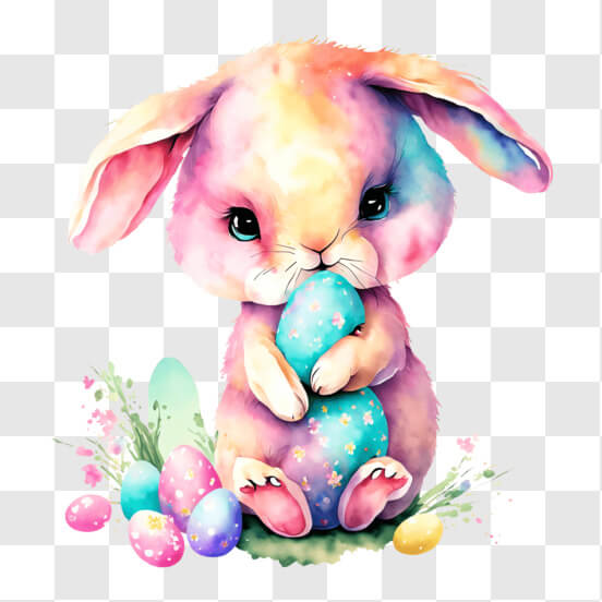 Download Colorful Easter Bunny and Eggs with Flowers PNG Online ...