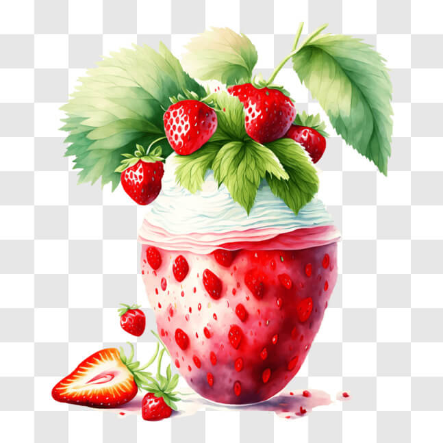 Download Delicious Strawberry Cup with Whipped Cream and Ice Cream PNG ...