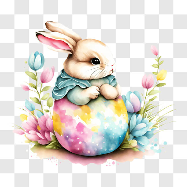 Download Watercolor Bunny in Easter Egg with Flowers PNG Online ...