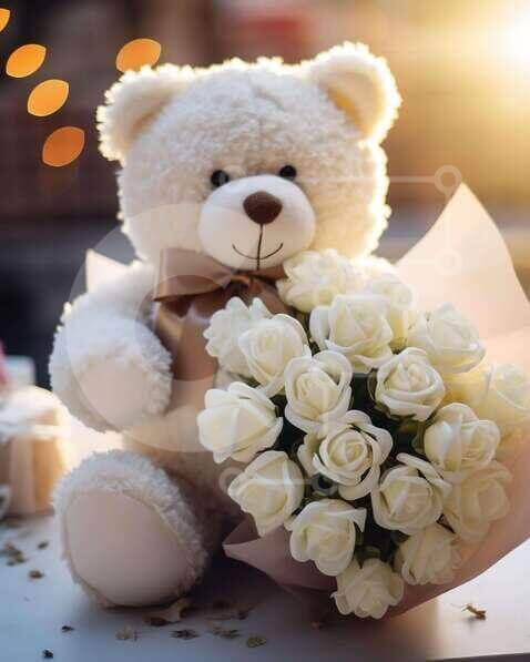 White Teddy Bear with Roses - A Gift of Love and Appreciation stock ...