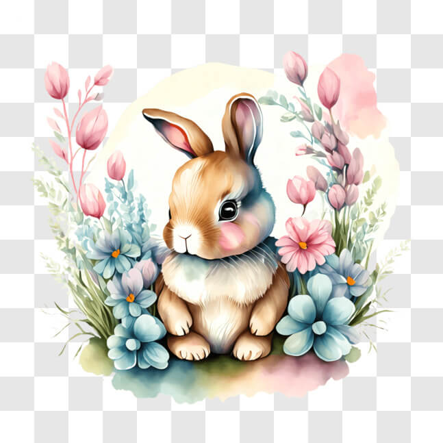 Download Cute Bunny Rabbit Sitting in a Field of Flowers PNGs Online ...