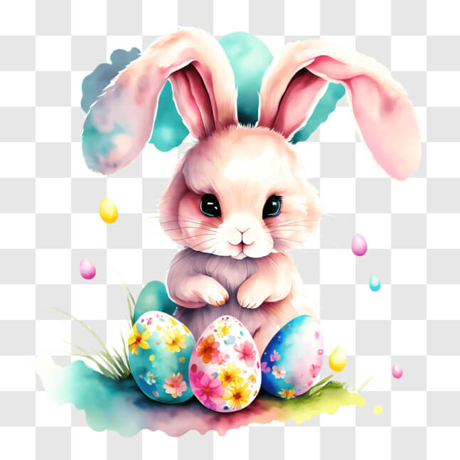 Download White Bunny with Colorful Easter Eggs PNG Online - Creative ...