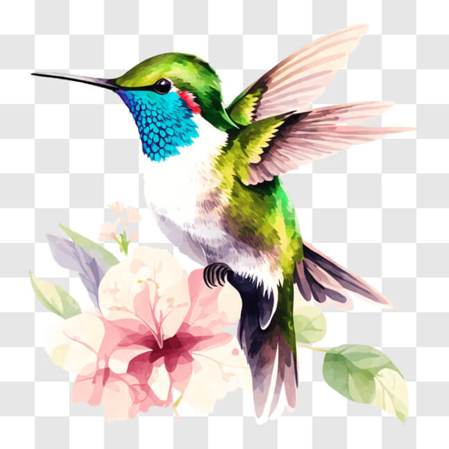 Download Beautiful Hummingbird with Open Beak on Blooming Pink Flowers ...