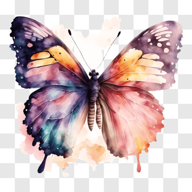 Download Colorful Butterfly Art with Watercolor Background PNG Online ...