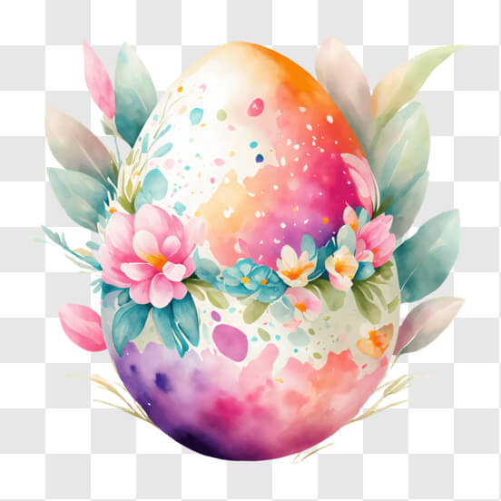 Download Colorful Easter Egg Decorated with Flowers and Leaves PNGs ...