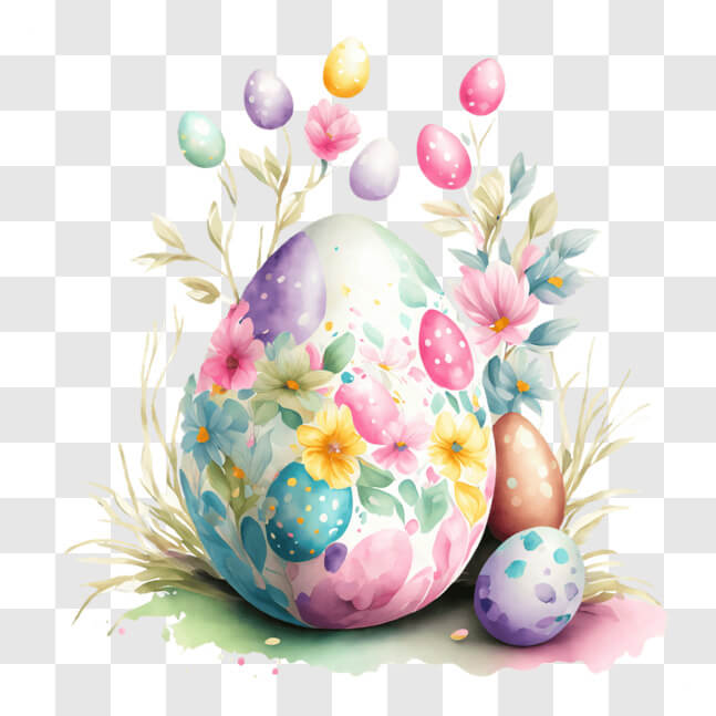 Download Colorful Easter Egg with Flowers and Grass PNGs Online ...