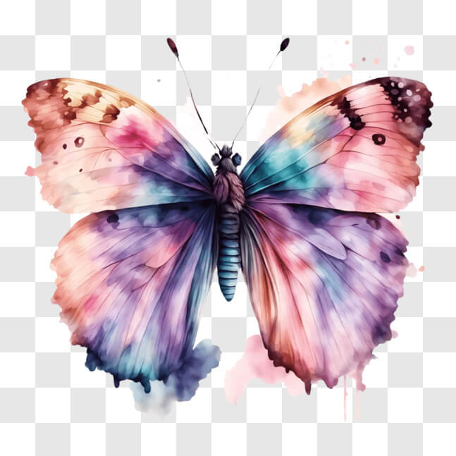 Download Colorful Butterfly Illustration with Watercolor Splashes PNG ...