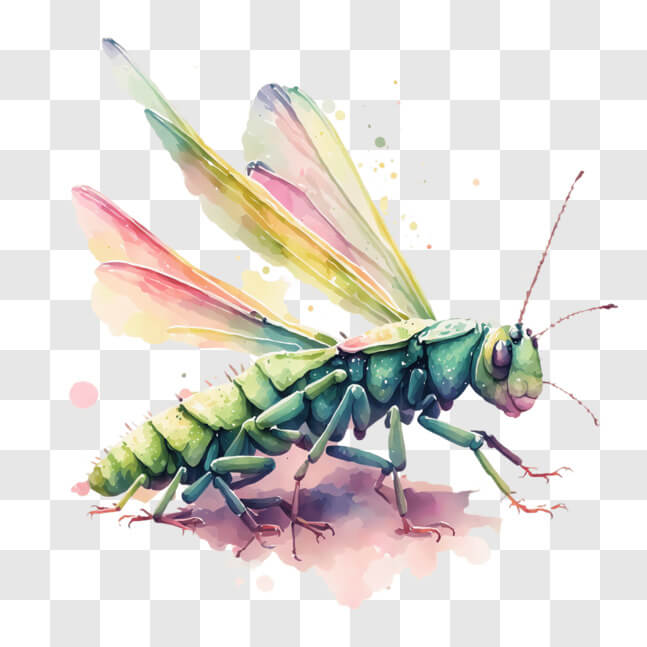 Download Vibrant Grasshopper with Wings Open PNG Online - Creative Fabrica