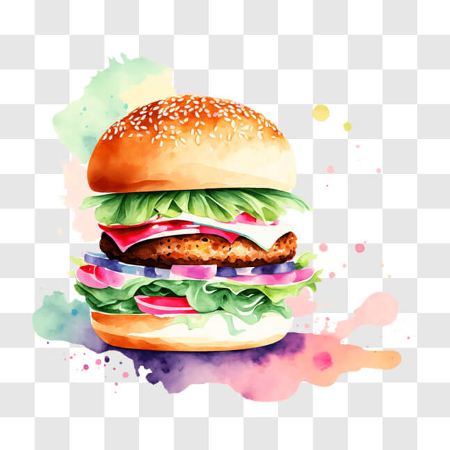 Download Colorful Hamburger with Abstract Watercolor Splash PNGs Online ...