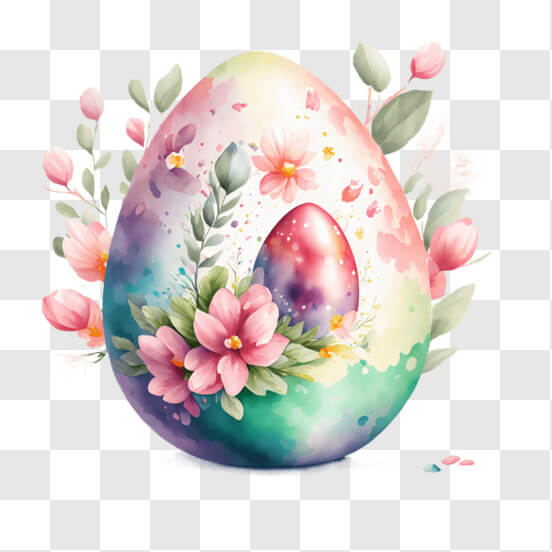 Download Colorful Easter Egg with Pink Flowers and Green Grass PNGs ...