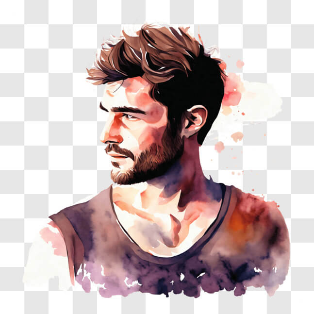 Download Attractive Man in Watercolor Painting PNG Online - Creative ...
