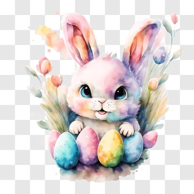 Download Watercolor Bunny and Colorful Easter Eggs for Spring PNG ...