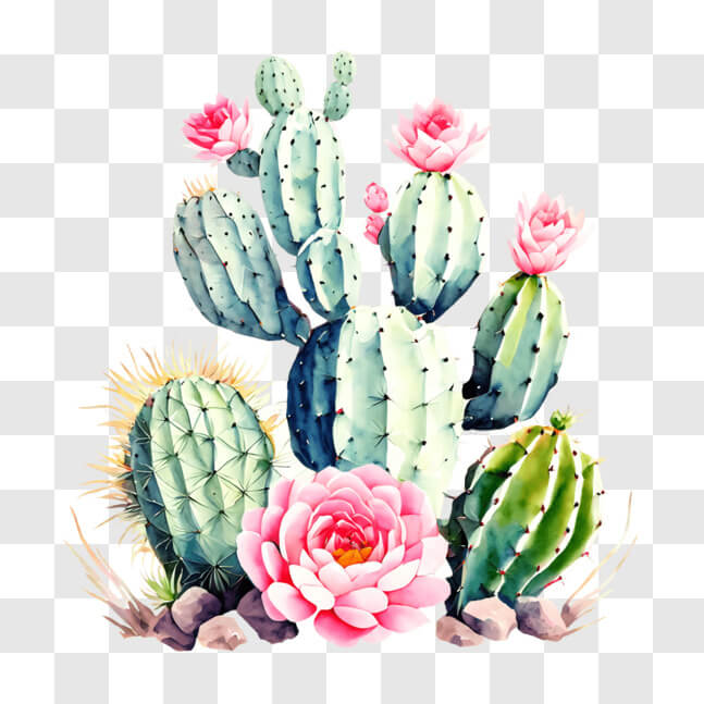 Download Rustic Cactus Garden Watercolor Painting PNGs Online ...