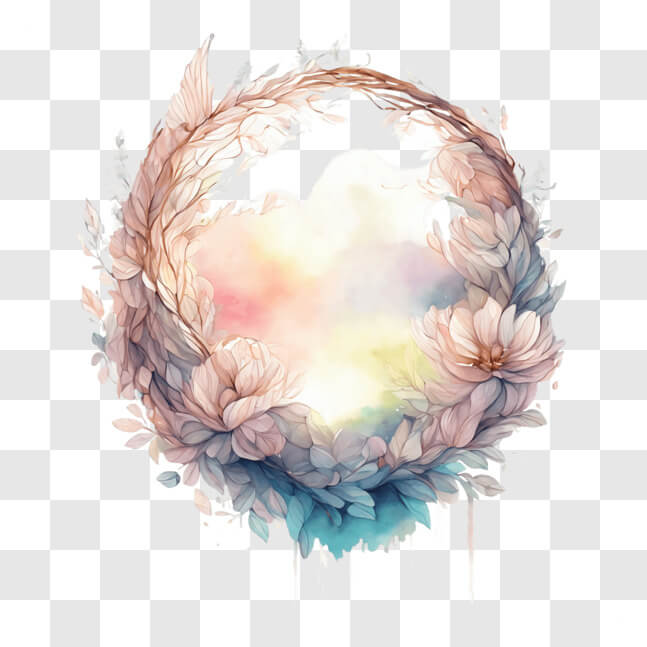Download Floral Heart Wreath with Feathers and Watercolor Drips PNGs ...