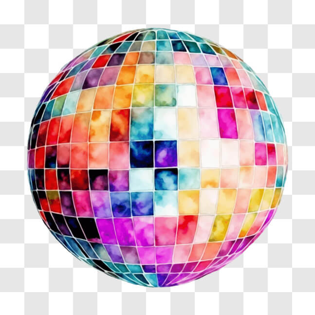 Download Colorful Disco Ball Ornament with Unique Square Patterns PNG