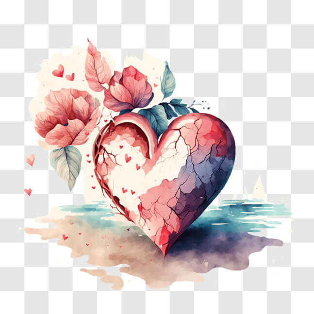 Download Broken Heart with Pink Flowers Symbol of Heartbreak PNG