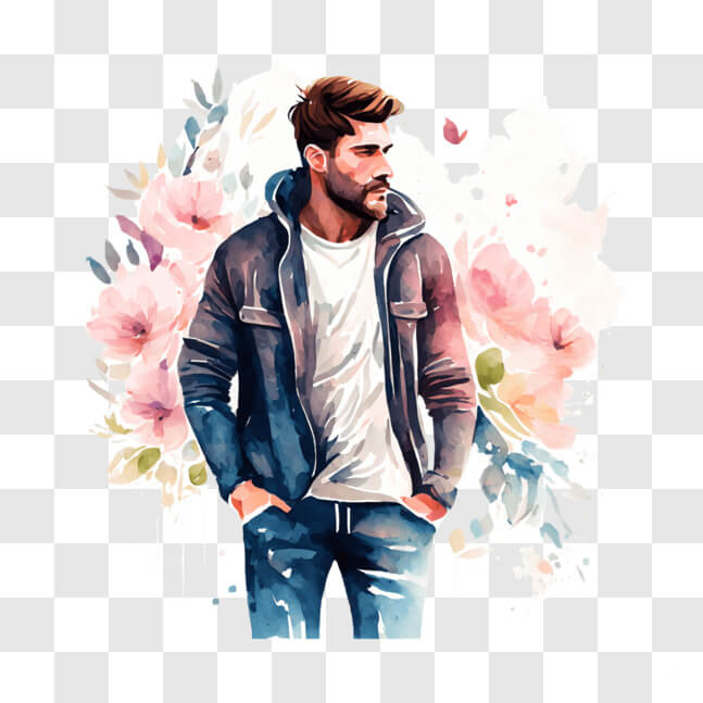 Download Fashionable Man in Floral Setting PNG Online - Creative Fabrica