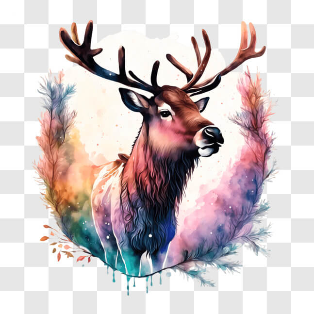 Download Watercolor painting of an elk with large antlers and colorful ...