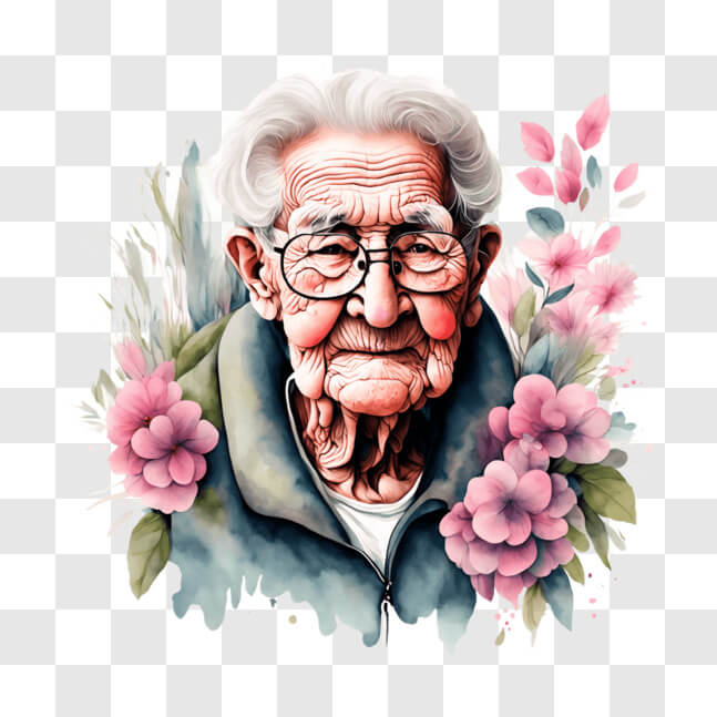 Watercolor Portrait: Aging Gracefully PNG