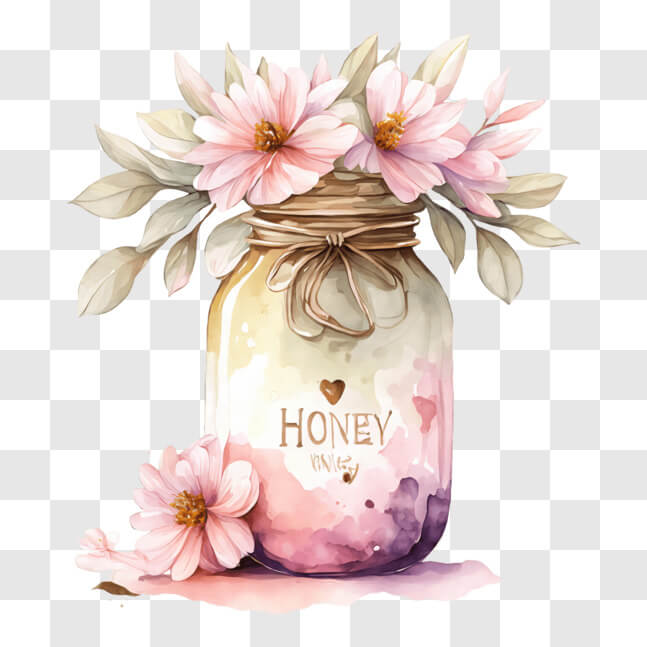 Download Mason Jar with Pink Flowers and Watercolor Design PNGs Online ...