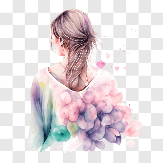 Download Watercolor Painting of a Woman with Flowers in Her Hair PNGs ...