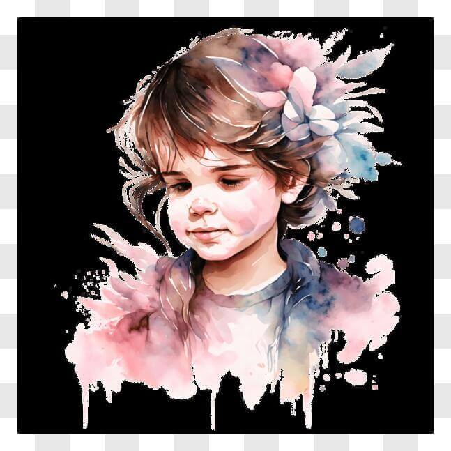 Download Watercolor Painting Illustration Girl with Flowers in Hair