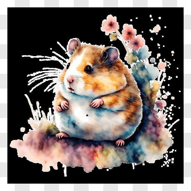 Download Watercolor Painting of a Cute Hamster in a Floral Setting PNG ...