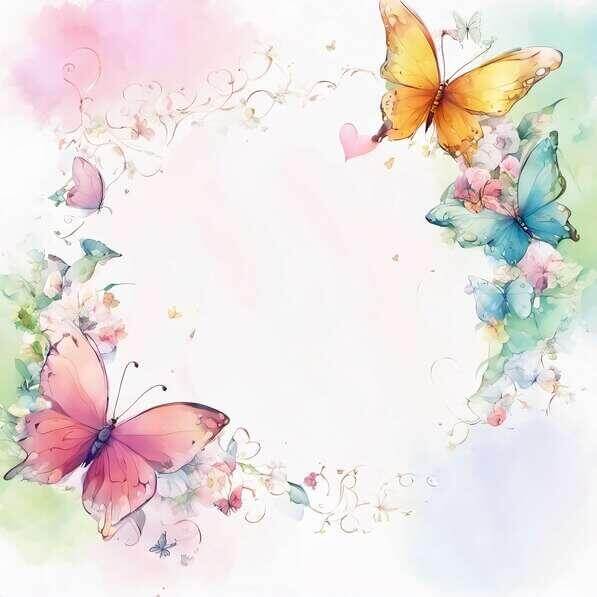 Download Watercolor Frame with Colorful Butterflies and Flowers ...