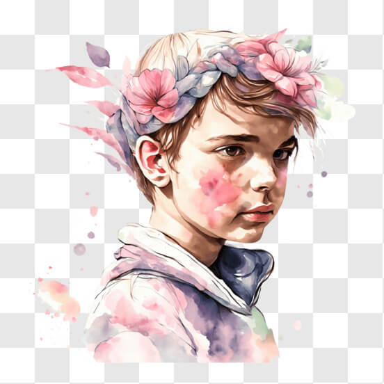 Artistic Portrait of a Boy with Flowers