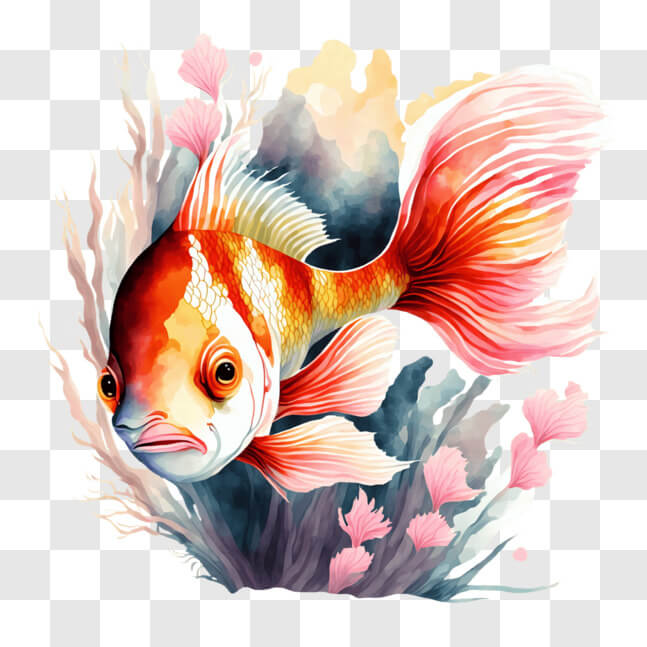 Download Colorful Fish in Pink Coral and Flower Background PNG Online ...