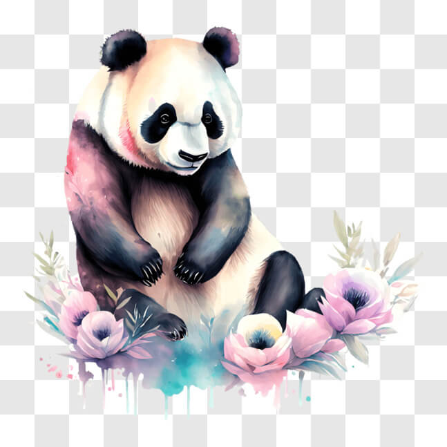Download Panda Bear Sitting Among Flowers PNGs Online - Creative Fabrica