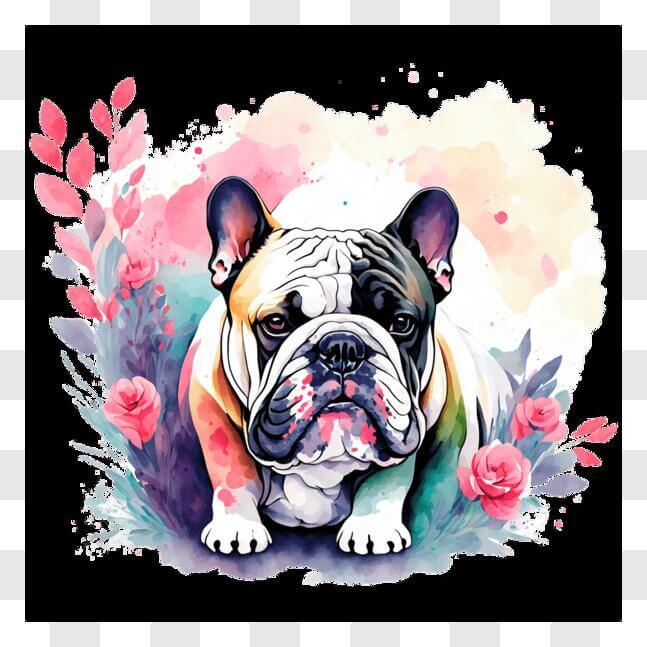 Download Adorable French Bulldog in a Colorful Flower Garden PNG Online ...
