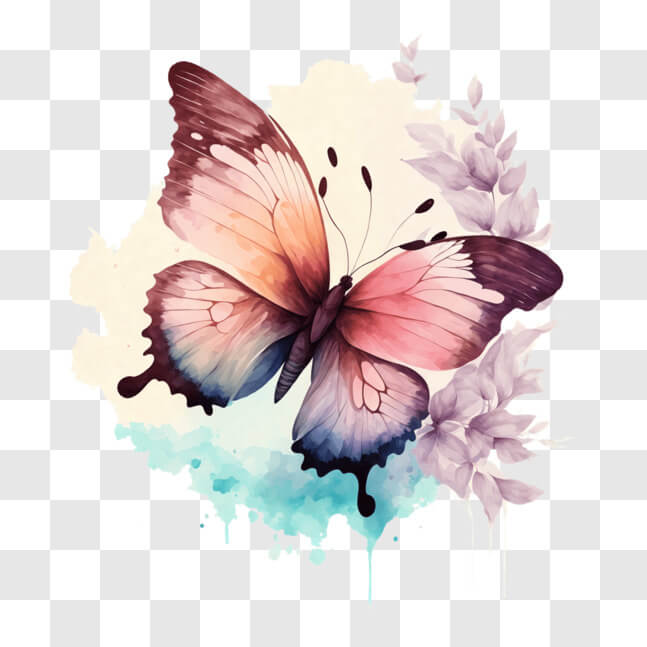 Download Colorful Butterfly Artwork with Flowers and Watercolor ...