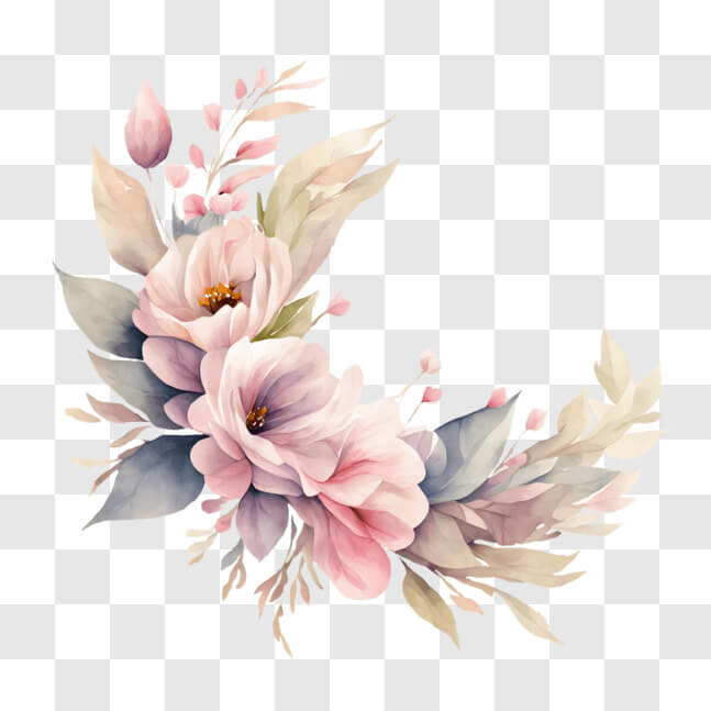 Download Watercolor Floral Wreath with Pink and White Flowers PNGs ...