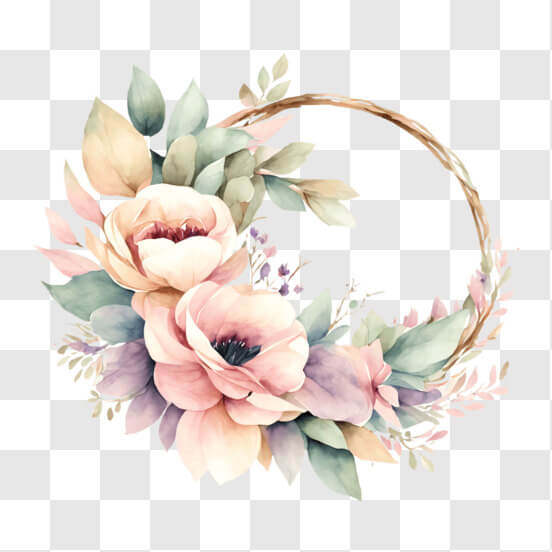 Download Watercolor Floral Wreath with Pink and Purple Flowers PNGs ...