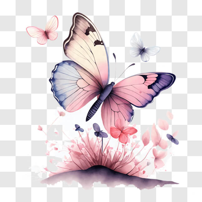 Download Beautiful Butterfly on Pink and Purple Flowers PNGs Online ...