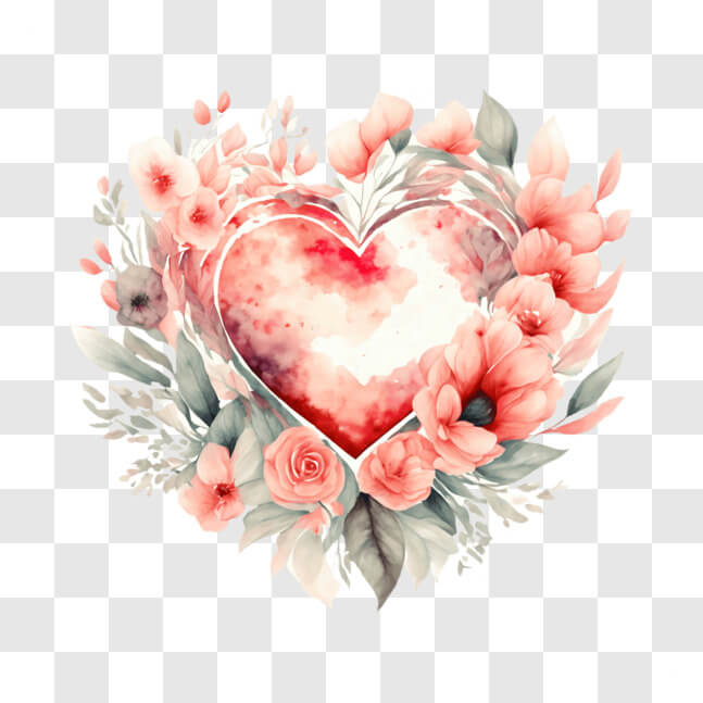 Download Watercolor Heart with Pink Flowers and Leaves PNGs Online ...