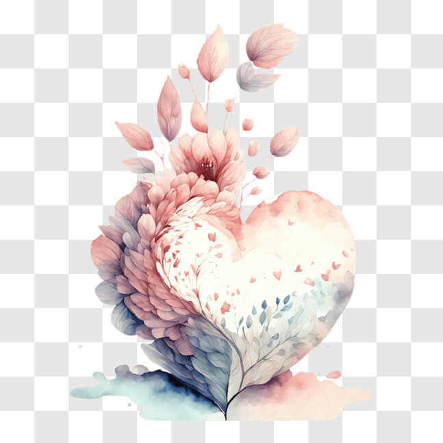Download Heart-shaped Watercolor Painting with Pink and Blue Flowers ...