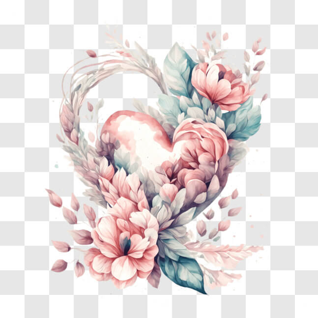 Download Watercolor Heart with Pink Flowers and Leaves PNGs Online ...