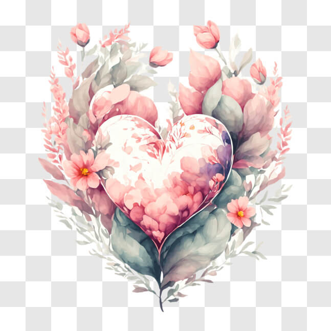 Download Watercolor Heart surrounded by Pink Flowers and Leaves PNGs ...