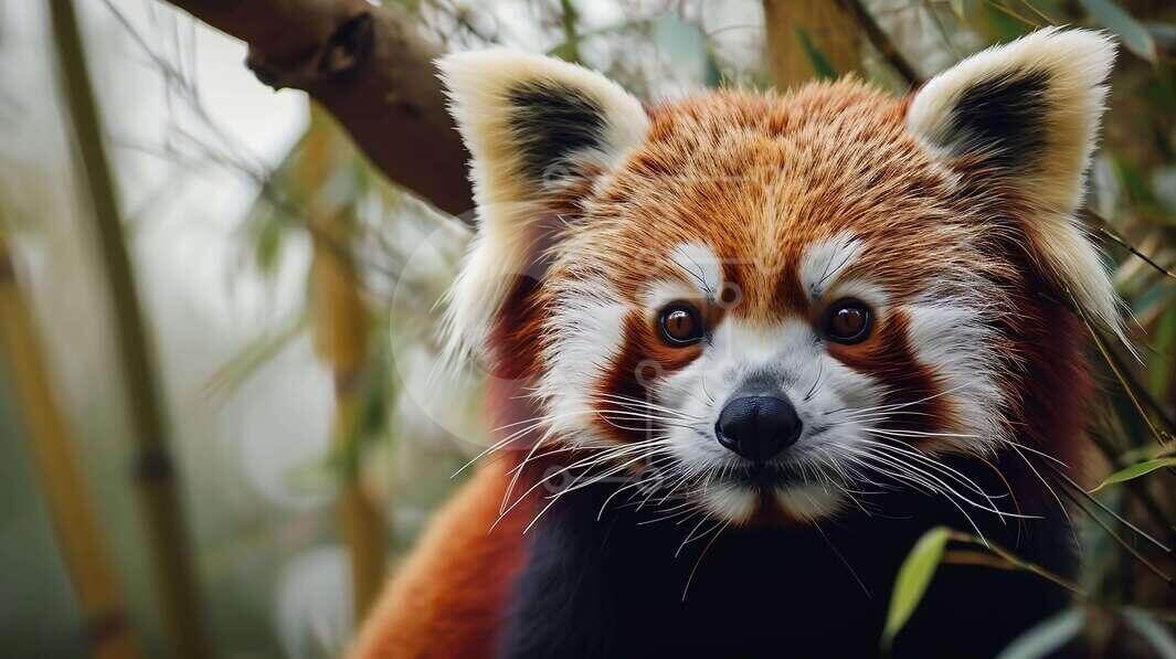 Adorable Red Panda sitting in a Bamboo Forest stock photo | Creative ...