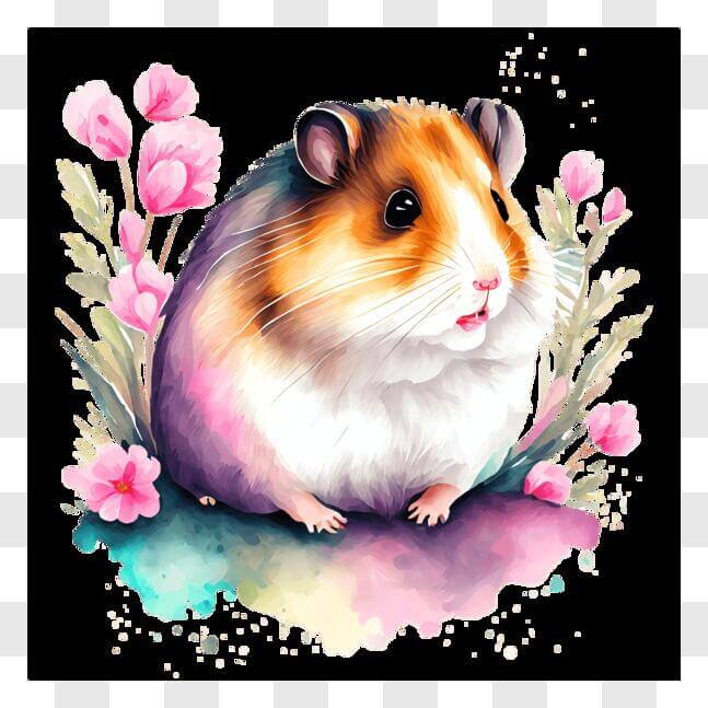 Download Cute Hamster Surrounded by Pink Flowers PNG Online - Creative ...