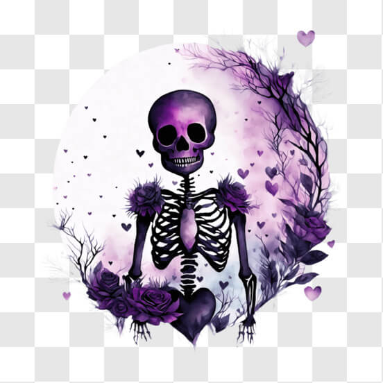 Skeleton with Purple Roses and Flowers in Front of Full Moon Patterns Skeleton with Purple Roses and Flowers in Front of Full Moon Patterns thumbnail