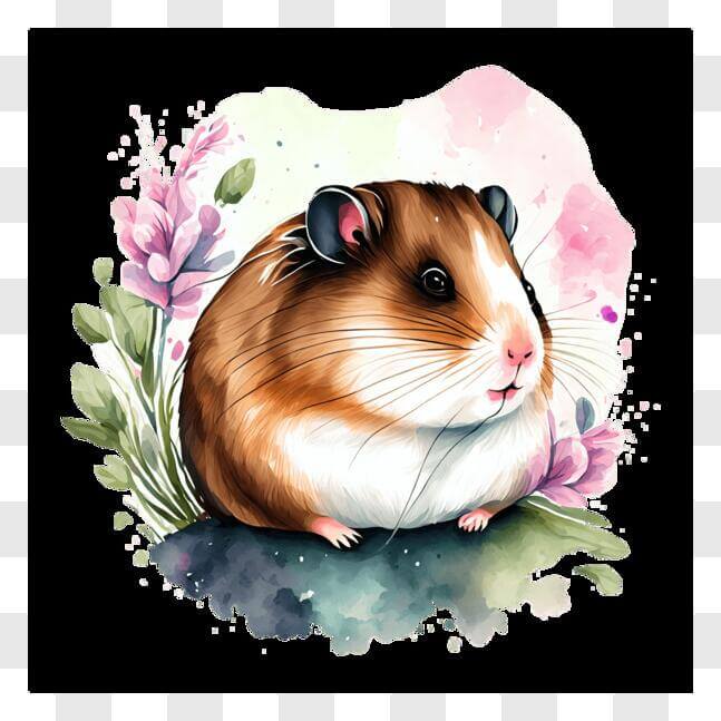 Download Watercolor Painting of a Hamster in a Floral Setting PNG ...