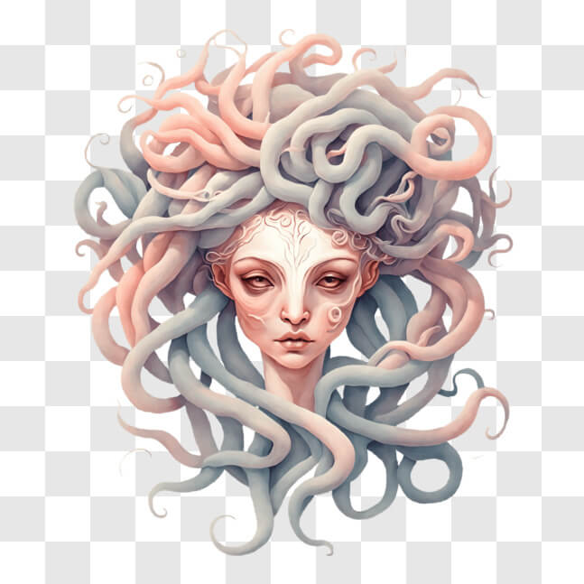Download Abstract Illustration of a Woman with Colorful Tentacles PNG ...