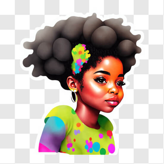 Zeichnung eines afroamerikanischen Mädchens mit bunten Haaren und Kleidung Hintergründe thumbnail