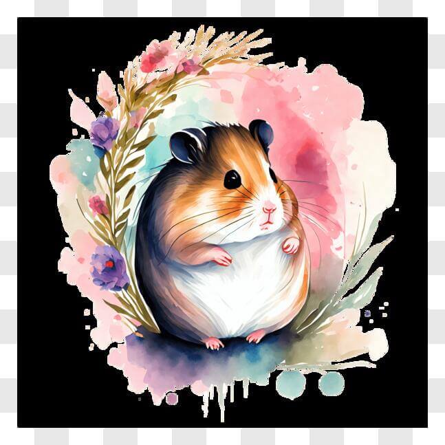 Download Colorful Abstract Watercolor Painting with Hamster, Flowers ...