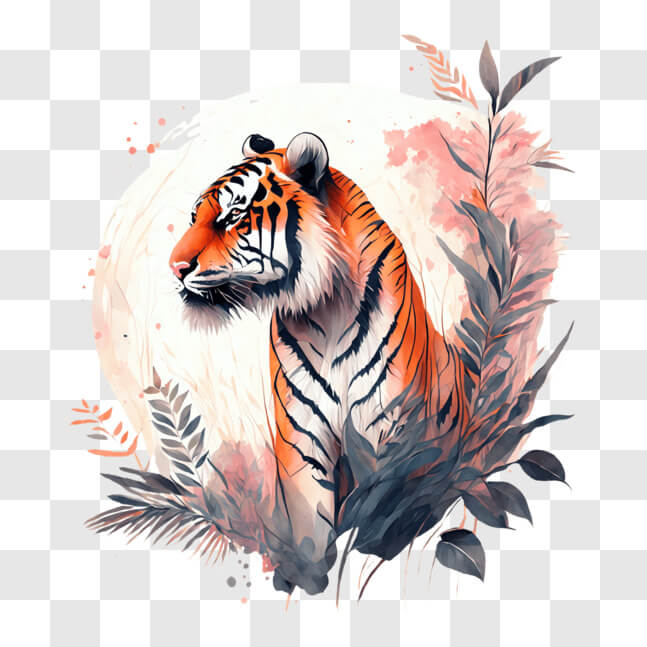 Download Tiger and Full Moon in a Serene Setting PNG Online - Creative ...