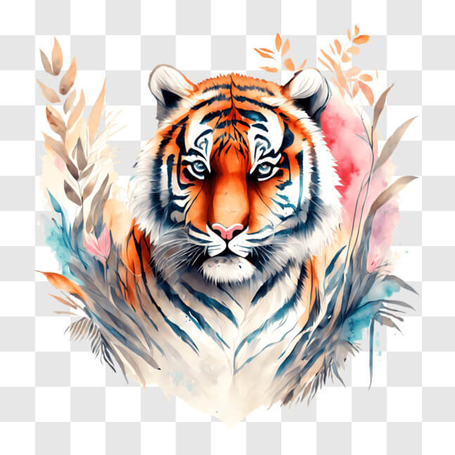 Download Watercolor Tiger in Vibrant Nature Scene PNG Online - Creative ...